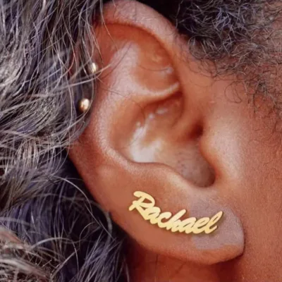 1 Pair Personalized Name Earrings in Stainless Steel Initial Letter Nameplate Stud Earring