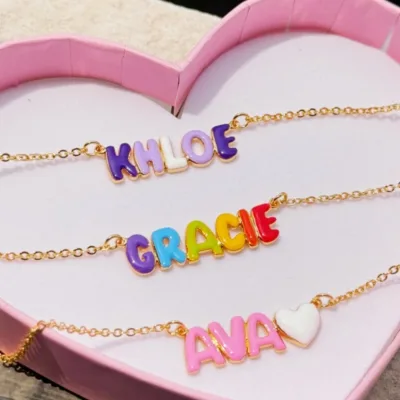 DUOYING Custom Bubble Letter Necklace Colorful Pendant Personalized Gold Charm Cute Letter Jewelry Gift For Women