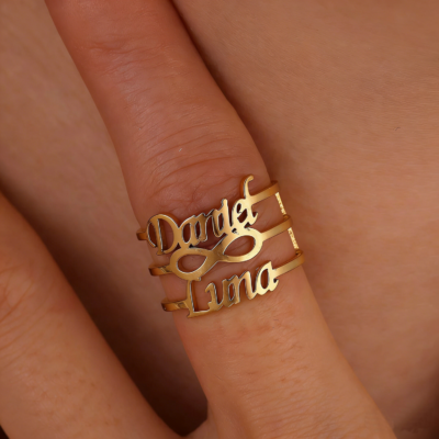 Custom Infinity Symbol Double Name Ring Gold Color Personalised 6-10 Size Ring