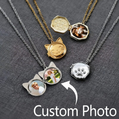 Custom Photo Album Necklace For Women Alloy Copper Cat Dog Heart Pendant