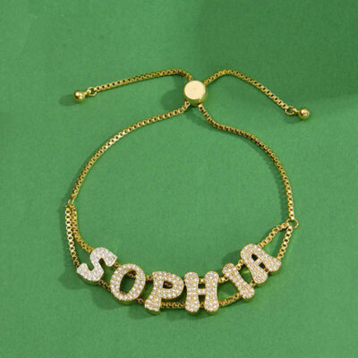 Sparkling Zircon 3D Bubble Letter Personalized Name Bracelet