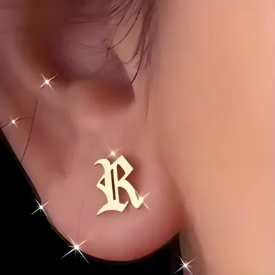 Customized first letter earrings, stainless steel, personalized Old English pendants