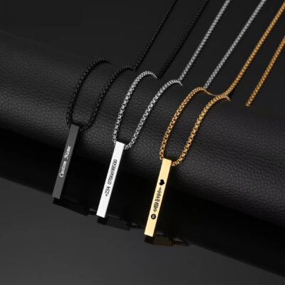 Atoztide New Engraved Date Necklaces Name for Women Stainless Steel Thick Chain Custom Pendant Bar DIY Jewelry Birthday Gifts