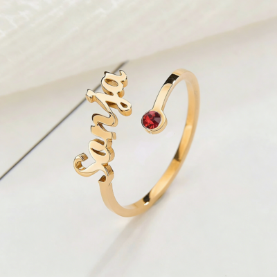 Letdiffery Custom Birthstone Name Rings for Women Stainless Steel Personlized Adjustable Zircon Ring Jewelry Birthday Gifts