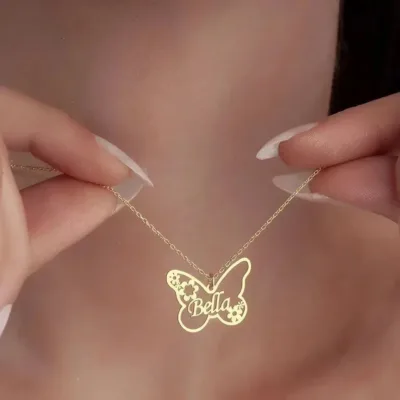Custom Butterfly Name Stainless Steel Necklace Personalized Letter Gold Choker Pendant Jewelry Gift Couple Charm Clavicle Chain