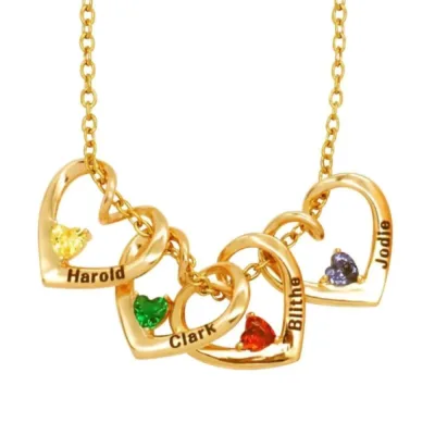 Custom Names Heart Pendant Necklace with Birth Stone Birth Stone Necklace Personalized Jewellry Gift Mother's Day Gift