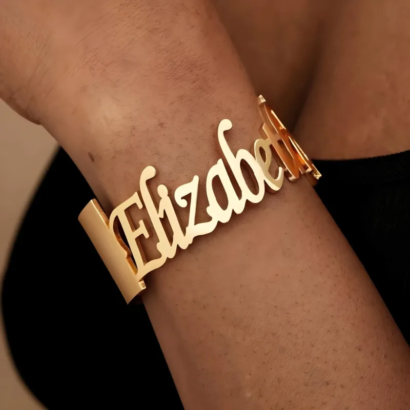 Personalized Name Cuff Bracelet, Gold/Silver Stainless Steel Jewelry, Custom Charm Bracelet, Ideal Valentine's Day Gift