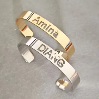 Custom Hollow Name Letters Big Bracelet Personalized Luxury Stainless Steel Charm Bracelet Women Jewelry Birthday Gift Wholesale
