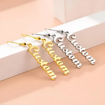 Custom Name Earrings, Stainless Steel, Personalized Long Dangle Earrings, Trendy Jewelry for Women & Gifting