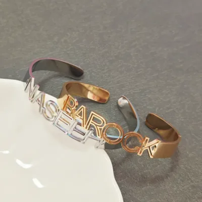 Personalized Custom Hollow Name Letters Big Bangles Stainless Steel Charm Bracelet Women Jewelry Birthday Party Gift Wholesale