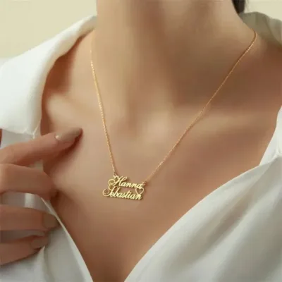 Customized Couple Double Name Love Necklace Personalized Double Name Pendant Stainless Steel Jewelry Valentine's Day Gifts