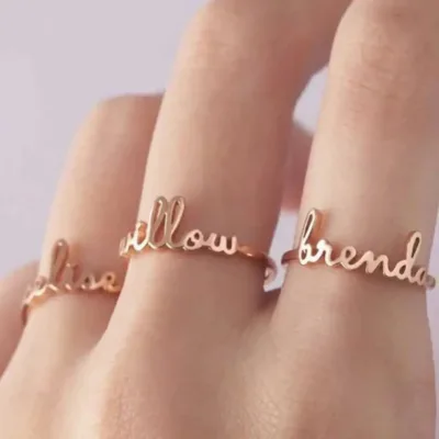 Simple Custom Name Rings for Women Personalized Stainless Steel Open Adjustable Letter Couple Ring Jewelry Valentine's Day Gift