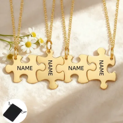 Customized Name Text Date Puzzle Family Necklace Stainless Steel Personalized Carving Name Couple Necklace Fashion Gift