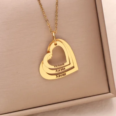 Custom Heart Name Necklace For Women Stainless steel Engraved Family Heart Name Pendants Mothers Day Gift Gift for Her Bijoux
