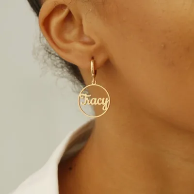 Custom Small Hoop Name Earrings for Women Girls Personalized Stainless Steel Jewelry Dangling Earrings Letter Round Gift