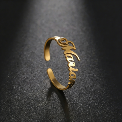 Teamer Custom Name Rings Adjustable Gold Color Stainless Steel Personalized Ring Jewelry Women Men Unique Valentine's Day Gift
