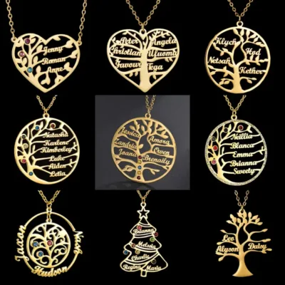 Personalized Custom Names Necklace Stainless Steel Tree Of Life Nameplate Pendant For Women Men Family Christmas Jewelry Gifts