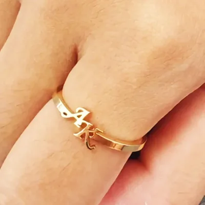 Custom Initials 2 Letters Ring Luxury Stainless Steel Personalized Open Women's Ring Jewelry Birthday Gift Wholesale