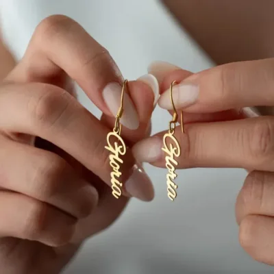 Personalized Name Earrings for Women Customized Letter Stainless Steel Vertical Ear Drop Minimalist Gold Jewelry Birthday Gift
