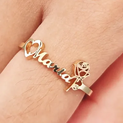 Fashion Custom Rose Name Ring Personalized Stainless Steel 18K Love Open Ring Ring Women Jewelry Birthday Party Gift Girlfriend
