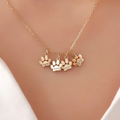 Engraved Multiple Pet name Necklace Custom Paw Charms Personalized stainless Steel Jewelry Pet Keepsake Gift for Pet Lovers