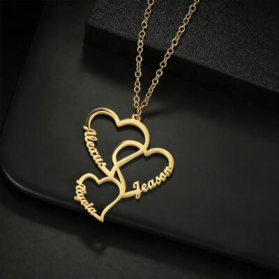 Diamon Custom Interlocking Name Necklace Hollow Heart Couple Jewelry Stainless Steel Love Pendant Romantic Gift for Anniversarie