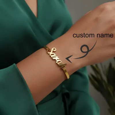 Personalized Name Women's Bangle 3mm Width Stainless Steel 18K Gold Plated Bracelet Customized Valentine's Day Jewelry Gift