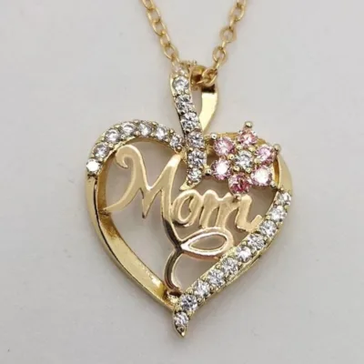 Huitan Mother's Day Necklace for Mom Luxury Trendy Craved Pendant Necklace Pink Flower Aesthetic Neck Accessories Love Jewelry