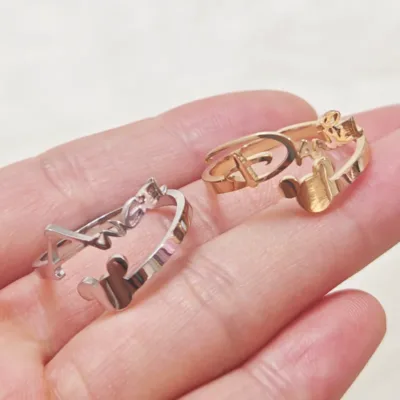 Custom Bear Name Letter Ring Luxury 18K Stainless Steel Personalized Ring Women Jewelry Birthday Party Gift Wholesale