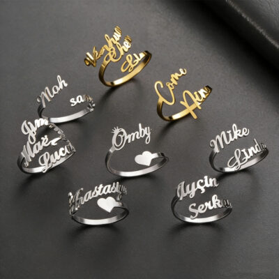 Custom Double First Name Finger Ring For Women Men Personalized Couple Family Gift Gold Color Stainless Steel Metal Jewelry