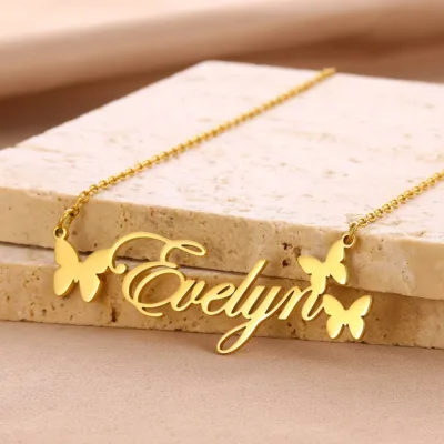 Custom Butterfly Name Necklace Women Girl Jewelry Personalized Stainless Steel Name Pendant Necklace Gift For Her